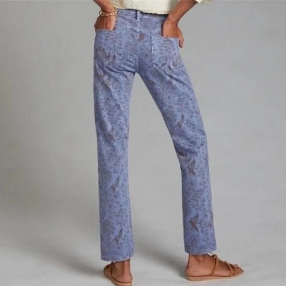Anthropologie Pilcro Blue‎ Floral Slim Boyfriend Straight Leg Jeans 27